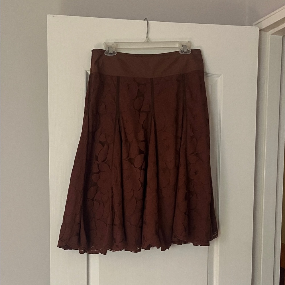Women's A-Line Cotton Floral Lace Skirt in Brown
